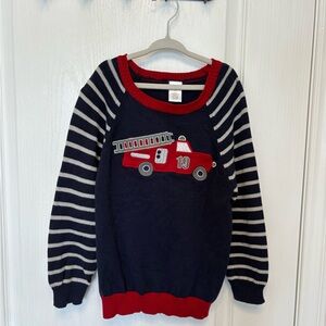 Gymboree Navy and Red Striped Fire Truck Sweater